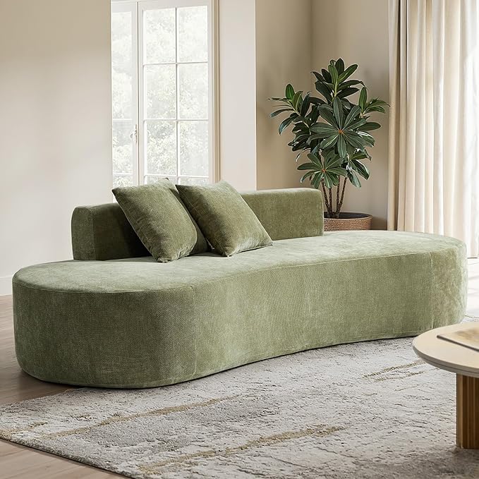 HULALA HOME 94.5 Curved Boneless Couch with Two Pillows Oversized 3 Seater Compressed Foam Sofa with Deep Seat Modern Cloud Couch for Living Room No Assembly Required Olive