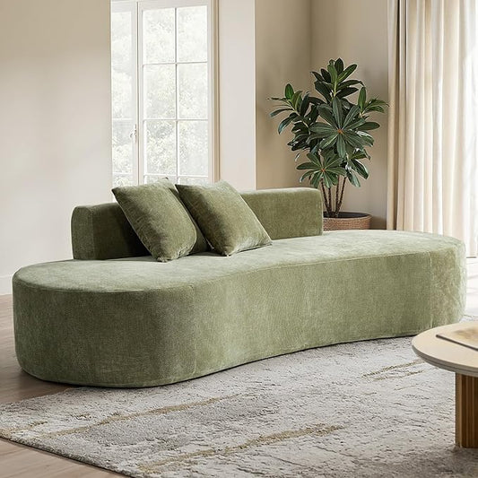 HULALA HOME 94.5 Curved Boneless Couch with Two Pillows Oversized 3 Seater Compressed Foam Sofa with Deep Seat Modern Cloud Couch for Living Room No Assembly Required Olive