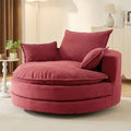 Merax 360° Swivel Sofa Chair 57.5 Oversized Round Barrel Accent Chair with Dual-Layer Cushion &amp 3 Pillows for Living Room Bedroom Office - CorduroyRed