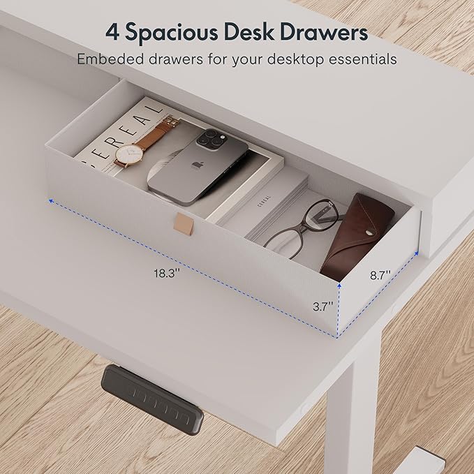 FLEXISPOT 71 Large L Shaped Standing Desk Electric Corner Table with Shelf 4 Storage Drawers Adjustable Computer Workstation for Home Office Game Studio White Top + White Frame