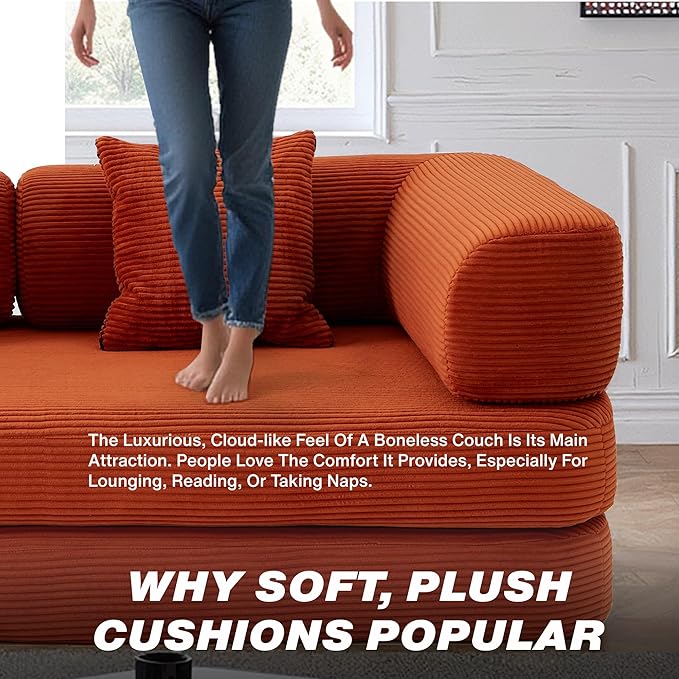 MYFUNSHOP Sleeper Sofa Bed4-in-1 Convertible Folding Boneless CouchFoldable Love Seat with Blanket Pillow Corduroy Floor Futon Couch for Living RoomBedroomLounge Studio