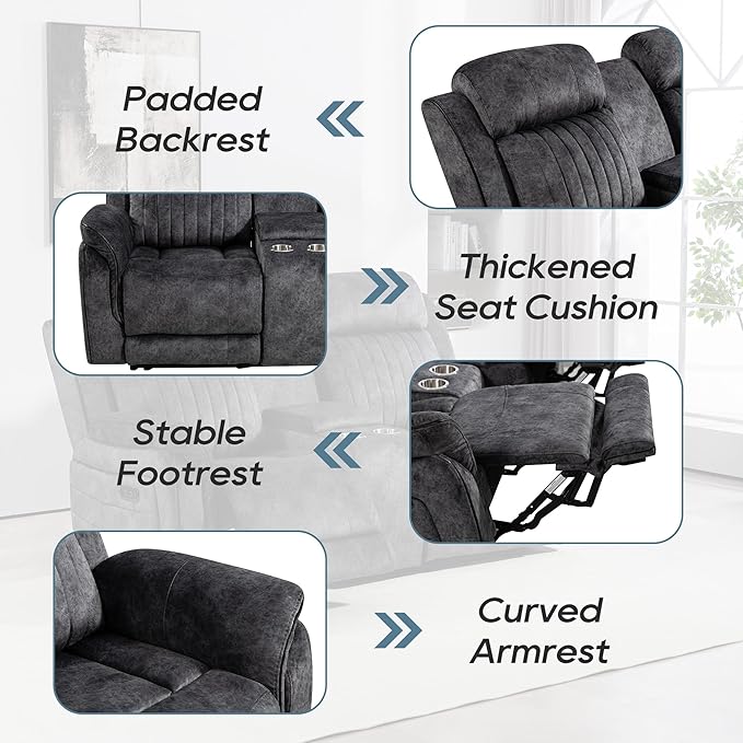 Zero Gravity Power Reclining Loveseat with Adjustable Headrest Power Loveseat Recliner with Console Power Loveseat Recliner Sofa with USB &amp Type-C Ports for Living Room(Grey)