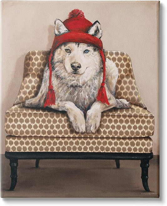 Stupell Industries Winter Husky Red Pom Hat Chic Livingroom Chair