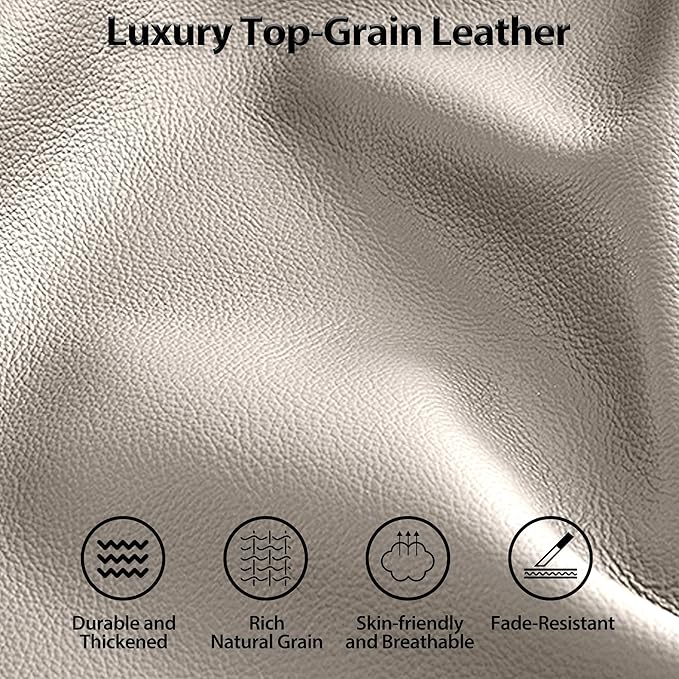 Genuine Leather Swivel Recliner Rocking Reclining Chair for Heavy Duty Adults 350LBS Manual Swivel Rocker Recliner Chair for Living Room Bedroom RV Nursery Beige