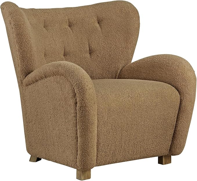 Signature Design by Ashley Larbell Contemporary Faux Shearling Tufted Upholstered Accent Chair with Wingback Light Brown