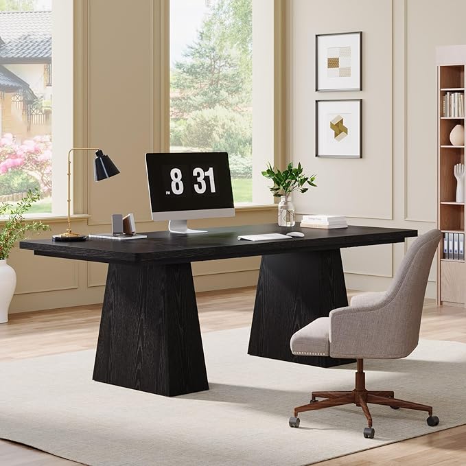 Tribesigns 63-Inch Executive Desk Large Office Computer Desk with Double Pedestal Modern Simple Workstations Writing Table Conference Table Business Furniture for Home Office Black