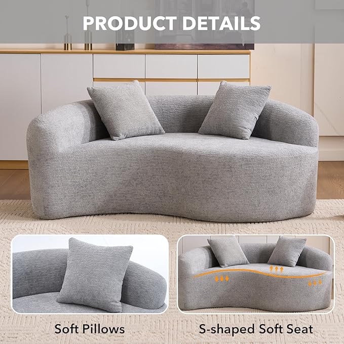 67 Modular Sectional Loveseat Sofa Chenille Upholstered Cloud Couch with S-Shaped Cushion Boneless Couch Sleeper Deep Seat Sofa with Throw Pillows for Living Room (Light Gray) | Chenille Comfortab