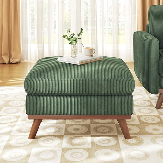 Vesgantti Large Ottoman for Modular Sofa 29.5 Corduroy Pouf Ottoman with Spring Cushion Rectangle Foot Rest for Couch Entrance Footstool with Wood Legs Footstool for Living Room Bedroom Green