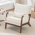 Mid Century Modern Chair Upholstered Lounge Arm Chair with Solid Wood Frame Comfy Accent Chair for Living Room Bedroom Reading Reception Beige