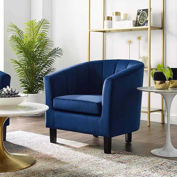 Modway Prospect Channel Tufted Upholstered Velvet Armchair Navy