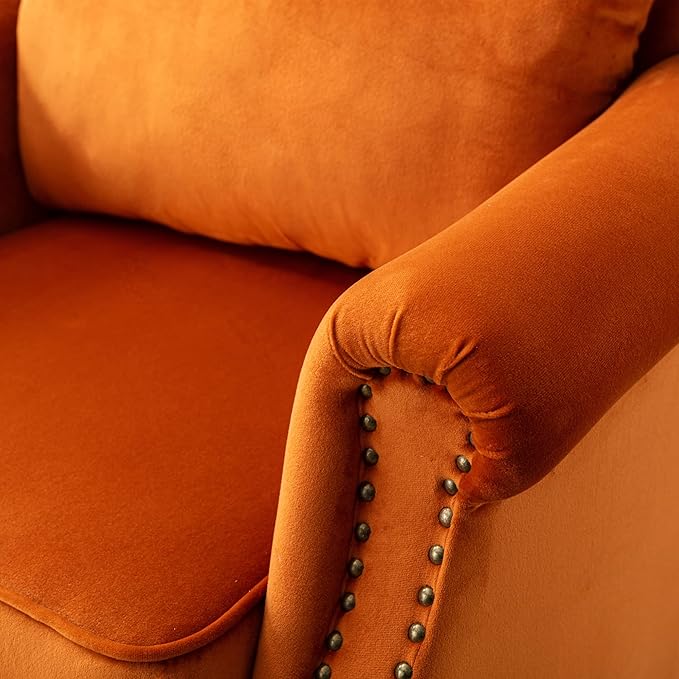 chairus Mid-Century Modern Accent Chairs Set of 2 Comfy Sofa Chairs Channel Back Armchairs with Small Pillow for Living Roon Bedroom Club - Velvet Orange