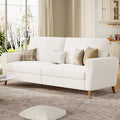 IDEALHOUSE 84 Inch Modern Sofa Couch Large 3-Seater Sofa with Streamlined Armrests Boucle Loveseat Wood Feet Comfy Couch for Living Room Apartment Lounge White