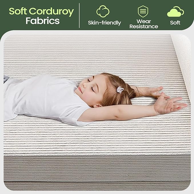 Folding Sofa Bed Convertable Corduroy Couch King Size Floor Sleeper 4-in-1 DIY Combination Modular Sofa Fold Out Futon Lounge Comfy Foldable Lazy cama for Living Room (Off-White)
