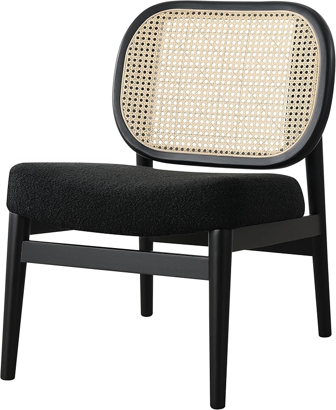 Coaster Home Furnishings - Rayo - Wood - Cane Back Upholstered Accent Chair with Armless Design Cushioned Seat and Tapered Legs - Living Room - Black - 900620