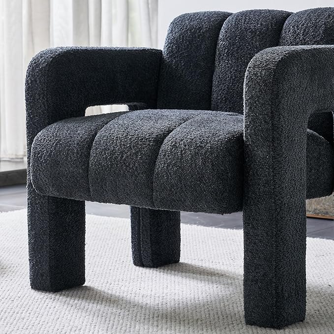 KEIKI 31 Boucle Accent Chair with High Density Foam Cushion Upholstered Modern Style Oversized Single Sofa Chair Easy Assembly for Living Room and Bedroom Apartment Office Dark Grey