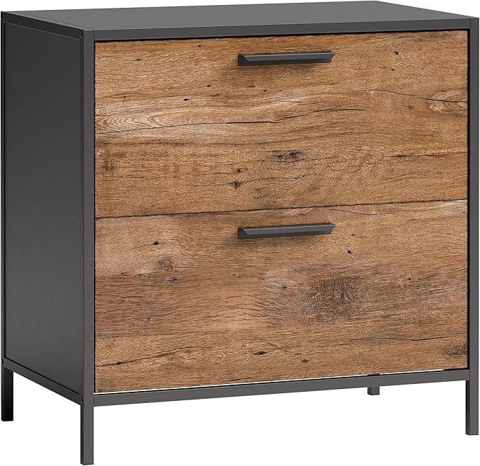 2 Drawer Small File Cabinet with LockUnder Desk Locking Storage Cabinet Organizer for HomeOffice Lateral Filing CabinetsAssembly RequiredBrown