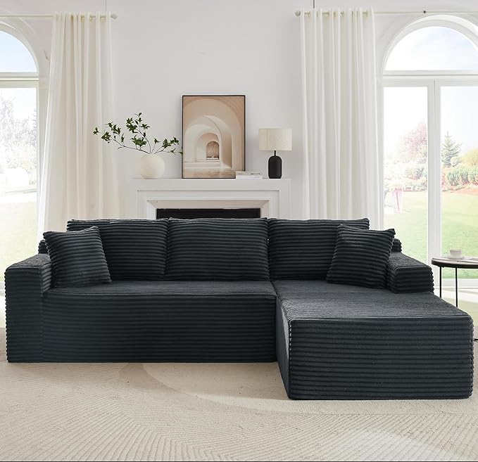 Cloud Couch Sectional L Shaped Boneless Couch Sectional Couches for Living Room Modern Comfy Corduroy Fluffy Modular Sofa with Deep Seat No Assembly (Grey Right Facing Chaise)