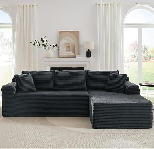 Cloud Couch Sectional L Shaped Boneless Couch Sectional Couches for Living Room Modern Comfy Corduroy Fluffy Modular Sofa with Deep Seat No Assembly (Grey Right Facing Chaise)