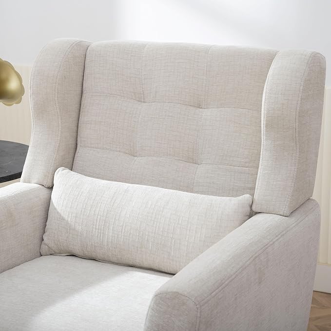 Modern Accent Chair Chenille Upholstered Arm Chair with Pillow Comfy Soft Padded Chair Fabric Single Sofa Chair Reading Accent Chair for Living Room Bedroom Beige