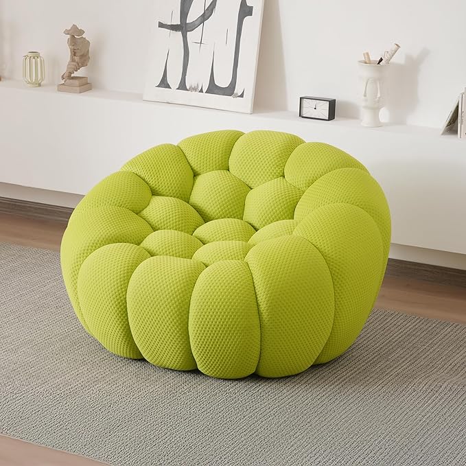 JACH Oversized Bubble Couch Chair 49.21'' Modern Lazy Floor Sofa Upholstered Mesh Fabric Bubble Sofa 3D Honeycomb Shape Curved Couch for Living Room Apartment Small Space (Fluorescent Green)