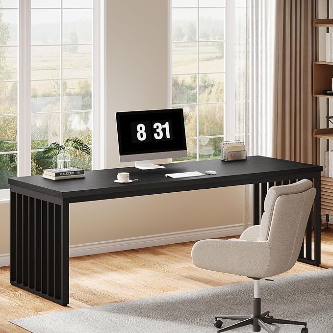 Tribesigns 78 Computer Desk Extra Long 2-Person Desk with Metal Legs Double Writing Table with Spacious Space Industrial Wooden Office Desk Large Study Desk Workstation for Home Office (Black)