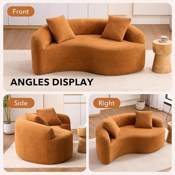 67 Modular Sectional Loveseat Sofa Chenille Upholstered Cloud Couch with S-Shaped Cushion Boneless Couch Sleeper Deep Seat Sofa with Throw Pillows for Living Room (Orange) | Chenille Comfortable