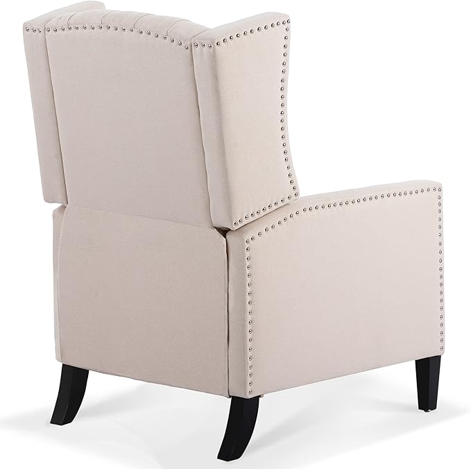 Wingback Recliner Chair Fabric Living Room Chairs Modern High Back Accent Chair Comfy Reading Chair Tufted Wing Back Chairs with Arms for Bedroom Office 27.16 Wide Beige