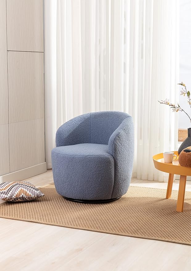 Swivel Barrel Chair Modern Teddy Fabric Swivel Accent Armchair Comfy Round Club Chairs Sofa Arm Chair for Living Room Bedroom Reading Room Apartment Hotel Office Nursery Lounge（Light Blue）
