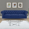 New Classic Furniture Glam Emma Velvet Three Seater Chesterfield Style Sofa for Small Spaces with Crystal Button Tufts Royal Blue