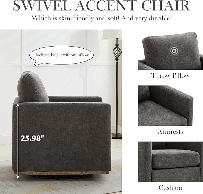 Aoiy &amp Wifon 30.7 W Swivel Accent Chair Mid Century Modern Swivel Chair for Living Room Comfy Small Accent Chair Wavy Chenille Charcoal