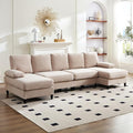 CECER 114” U-Shaped CouchLinen FabricLinen Fabric Modular Sectional Couches for Living Room/Apartment4 Seat Oversized SofaHigh Supportive&ampSoft Sponge(Beige)