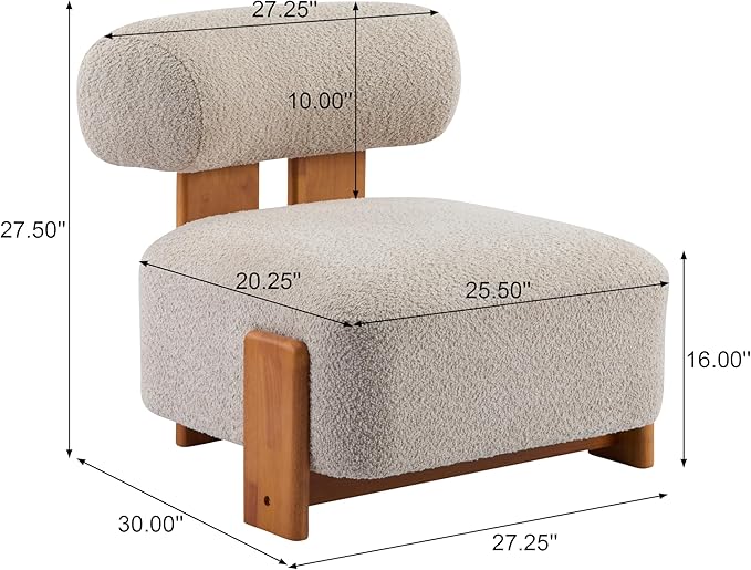 Modern Sherpa Accent Chair Upholstered Armless Slipper Chair Cute Furry Chairs with Curved Backrest and Solid Wooden Legs Side Chairs for Living Room Bedroom Reading Room (Boucle Almond)