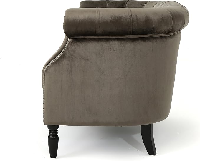 Christopher Knight Home Milani Tufted Scroll Arm Velvet Loveseat Grey / Dark Brown