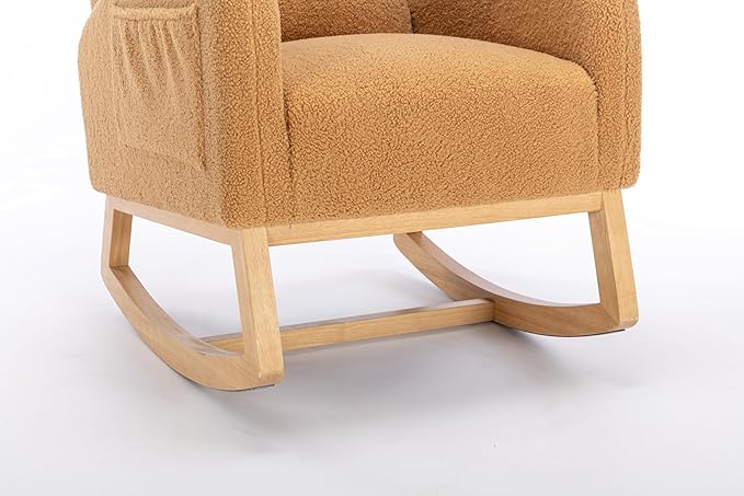 Khaki Teddy Rocking Chair Comfortable Single Sofa Chair for Living Room Bedroom 300 Lbs Capacity Easy Assembly