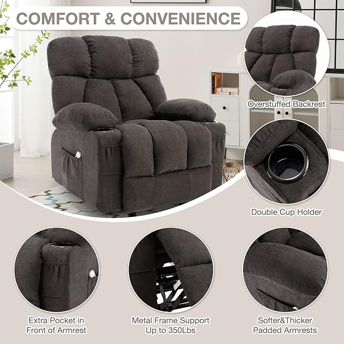 Massage Rocker Recliner Chair with Heat and Vibration Ergonomic Rocking Lounge Chair for Living Room Comfy Overstuffed Recliner with 4 Side Pockets2 Cup Holders USB Charge PortBlack