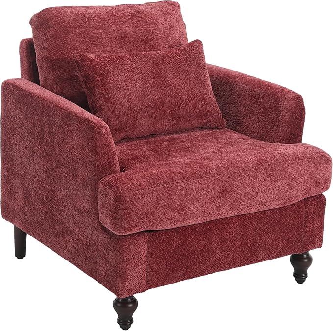 Upholstered Living Room Chair Chenille Accent Chair Single Sofa with Cushion &amp Solid Wood Frame Mid Century Modern Armchair for Bedroom Office