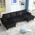 114.2” W Corduroy Sectional Sofa for Living Room U-Shaped Couch with Double Chaises and Comfortable Backrest Modern 4-Seater Deep Cloud Sofa (Black)