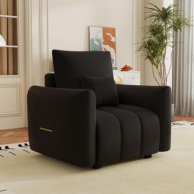 35 Cloud Couch Sofa Accent Chair for Living Room Comfy Plush Teddy Couch Sofa with Pillows and Back Cushions Cozy Modern Deep Seat Reading Chair for Bedroom Apartment Office Black