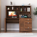 Computer Desk with Hutch and Drawers Gaming Home Office Desk with Storage Cabinet and Bookshelf Computer Workstations for Home Office Walnut (Style-01)
