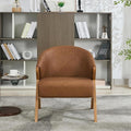 PU Leather Mid-Century Modern Accent Chair with Wooden Legs Comfortable Upholstered Reading and Leisure Chair for Living Room Bedroom and Waiting Room-Brown
