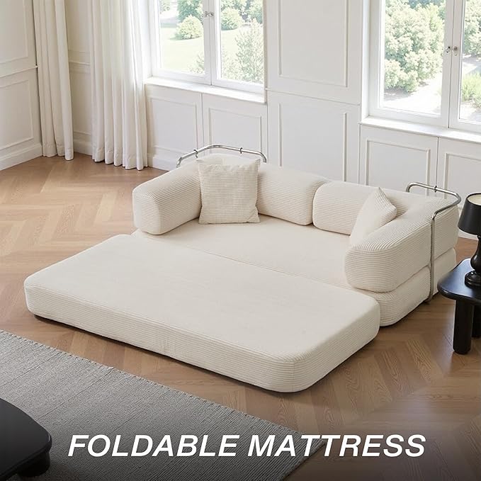 MYFUNSHOP Sleeper Sofa Bed4-in-1 Convertible Folding Boneless CouchFoldable Love Seat with Blanket Pillow Corduroy Floor Futon Couch for Living RoomBedroomLounge Studio