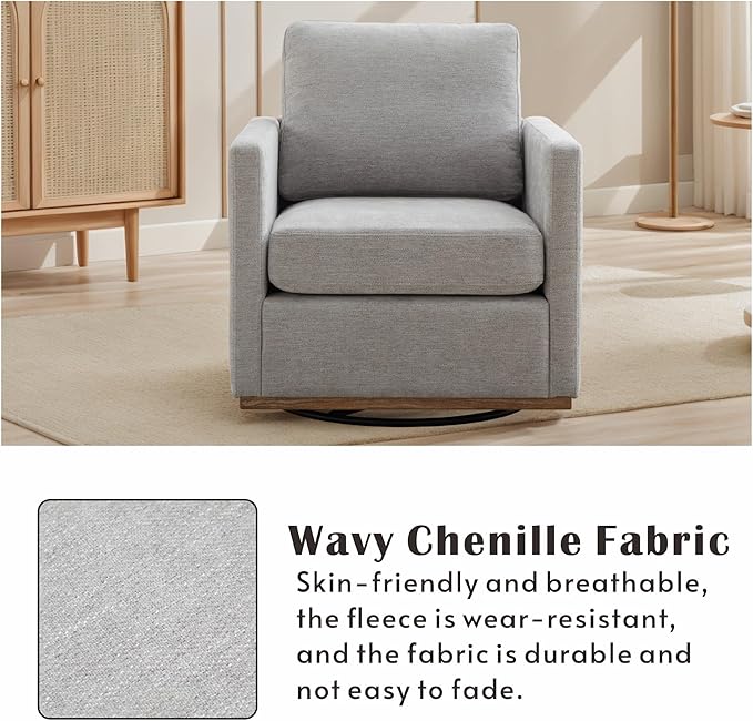 Mlmh &amp Kngwa 30.7 Swivel Accent Chair for Living Room Mid Century Modern Armchair Reading Chairs for BedroomChenilleLight Gray
