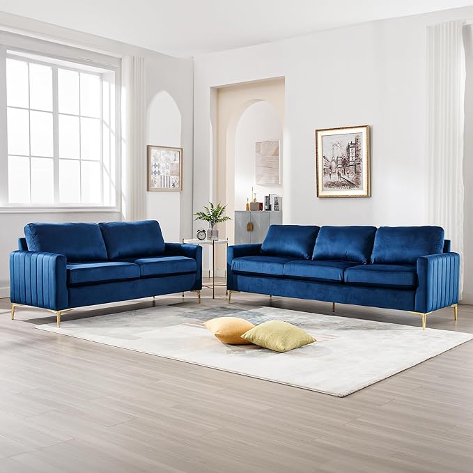 Small Couch for Bedroom 65 Mid Century Modern Loveseat Sofa Love Seat Living Room Comfy Channel Tufted Velvet Upholstered 2 Seater Sectional Couches for Small Space Office Apartment (Navy Blue)