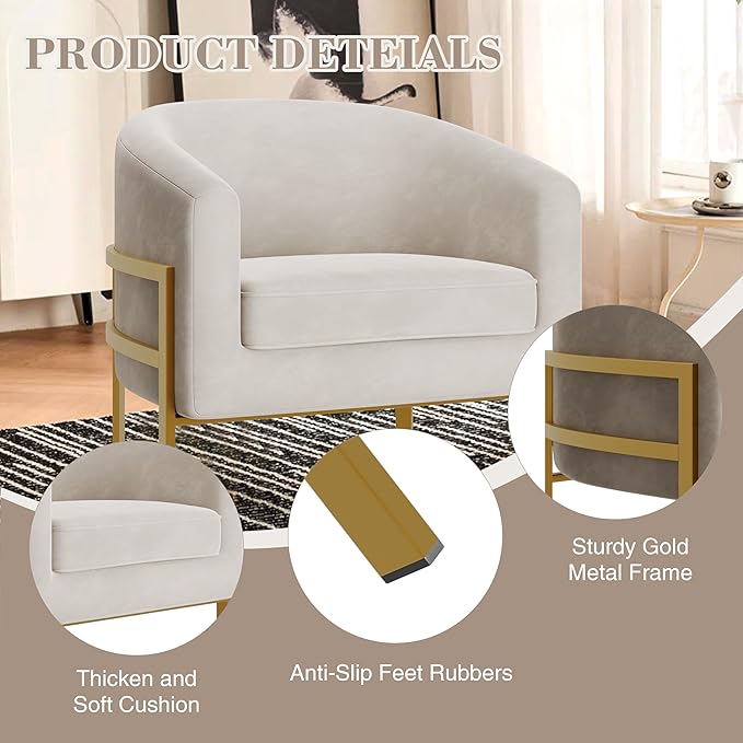 ALISH Barrel Accent Chairs Upholstered Living Room Chairs Modern ArmChairs with Metal Frame for Bedroom Living Room (Ivy 2 PCS)