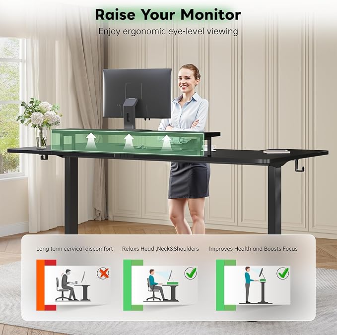EnHomee 71 Inch Standing Desk Adjustable Electric with Monitor Stand Computer Desk with Power Strip Memory Height Home Office Desk for Home and Study Room Black