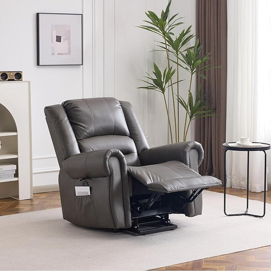 Power Lift Recliner Chair with Massage and Heating PU Leather Electric Recliner Sofa with USB Charger 300lbs Capacity Lift Chair 8-Point Massage &amp Lumbar Heating Easy Assembly(Gray)