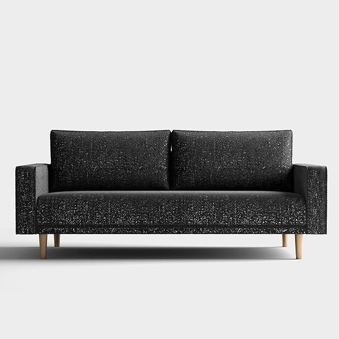 Furniture of America Oriana Contemporary Boucle Sofa Couch with Back Pillows and Wooden Legs Comfy Fabric Upholstered 3 Seater Couch for Living Room Bedroom Home Office Black