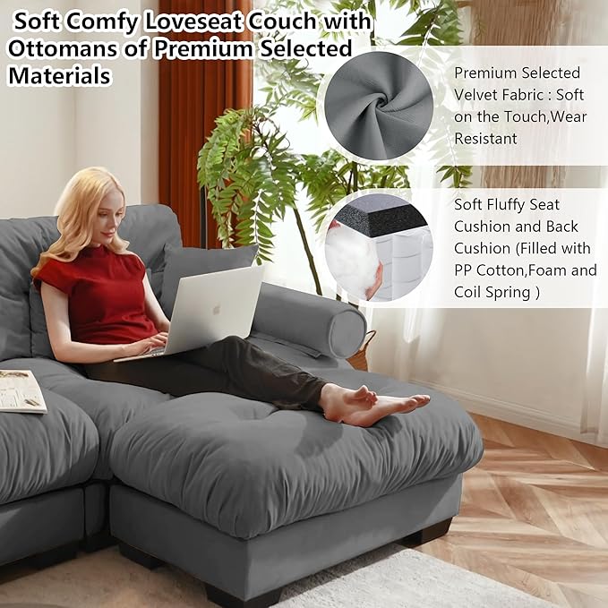 Aoowow Modern Velvet Cloud Sofas Deep Seat for Living Room130 Luxury Oversized U-Shaped Cloud Couch with OttomansTufted Extra Large 3 Seater Sleeper Sofa