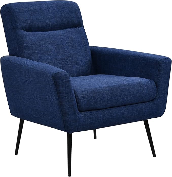 Mid Century Modern Upholstered Fabric Accent Chair Living Room Bedroom Leisure Single Sofa Chair (with Metal Legs) TV armrest seat Suitable for Small Space Home Office Coffee ChairDark Blue