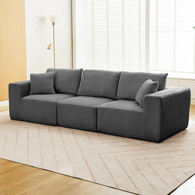 Sectional Cloud Boneless Couch 108 Modern Comfy Linear Straight No Assembly Required Convertible Compression Sleeper Modular Sofa with Corduroy Fabric 3 Deep Seat Single for Living Room